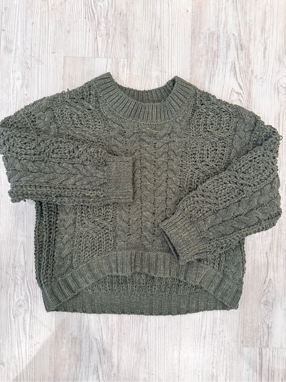 SO Olive Green Cable Knit Crewneck Sweater